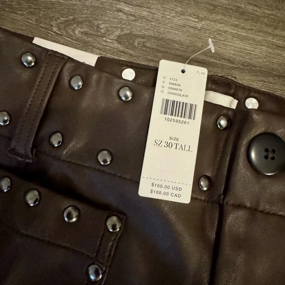 NWT Anthropologie TALL Colette Full-Length Faux Leather Studded Wide Leg Pants - Picture 4 of 6